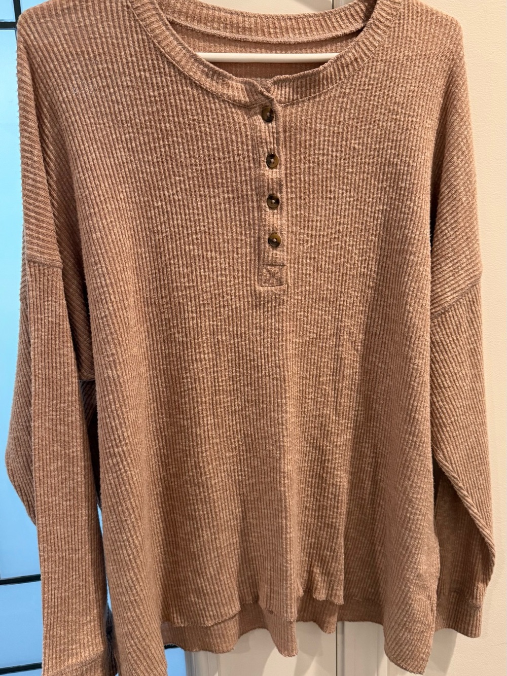 American Eagle Outfitters Waffle Henley Sweater - Taupe